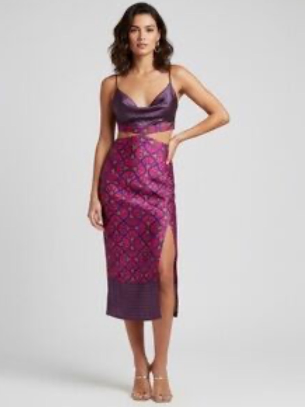 House of Harlow cutout back less slip maxi dress slits zipper multi color siz M